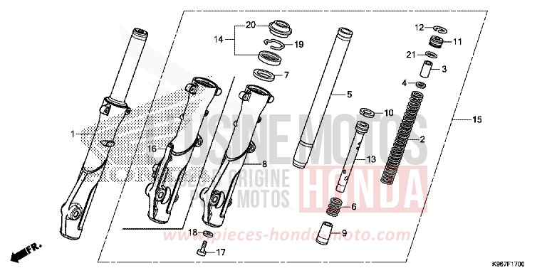 FRONT FORK for PCX 125 PEARL SPLENDOR RED (R369) from 2019